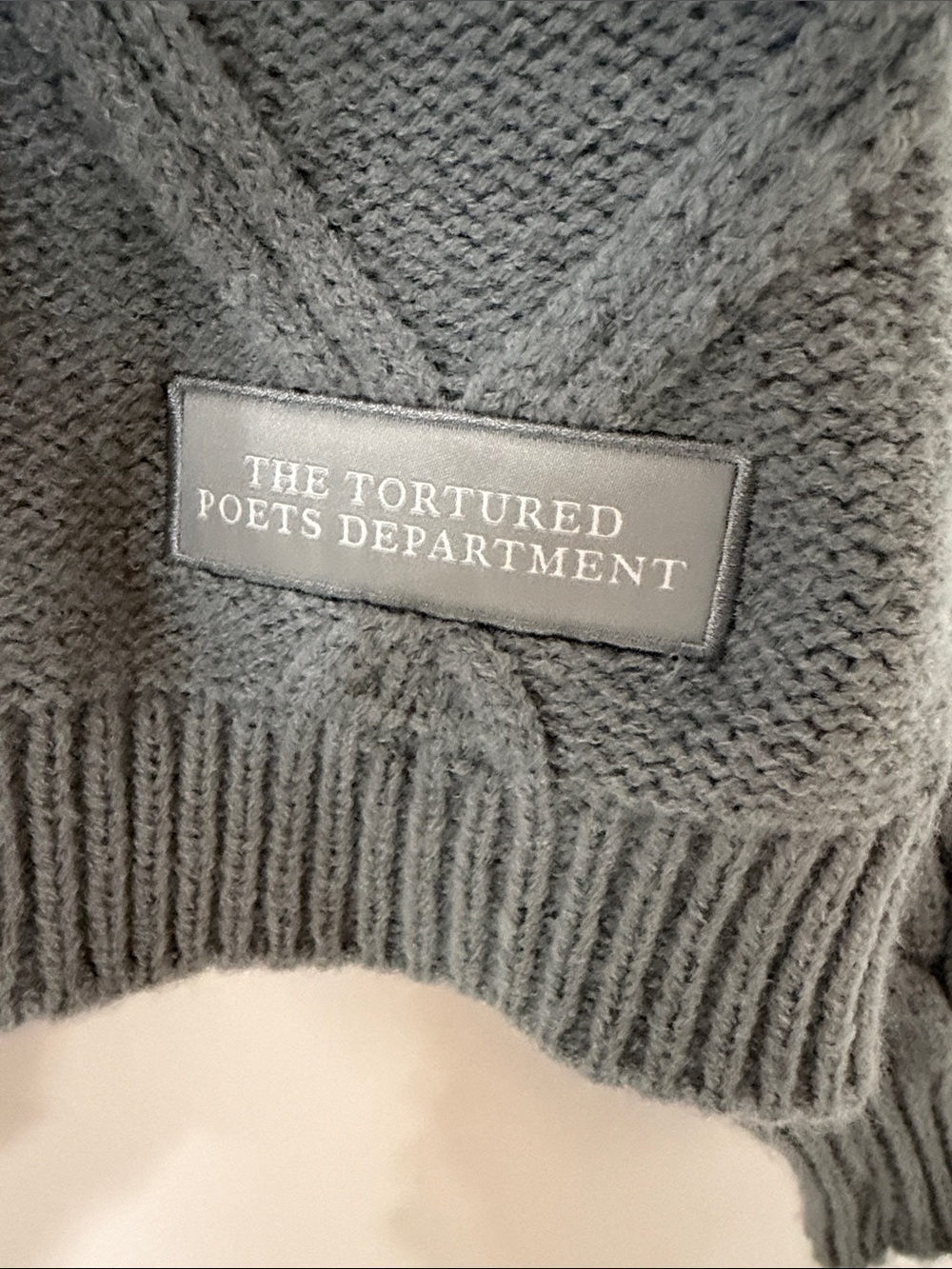 Taylor Swift Official Tortured Poets Society Light Gray Braided Cable Cardigan - Picture 2 of 7